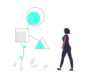 a woman walking next to a plant