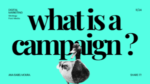a duck with a blue background. What is a campaign? Digital Marketing, Strategy, Paid Media. Ana Isabel Moura.
